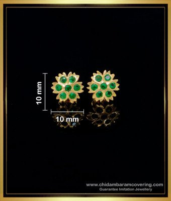 ERG1553 - South Indian Impon Jewellery Emerald Stone Stud Earrings for Women
