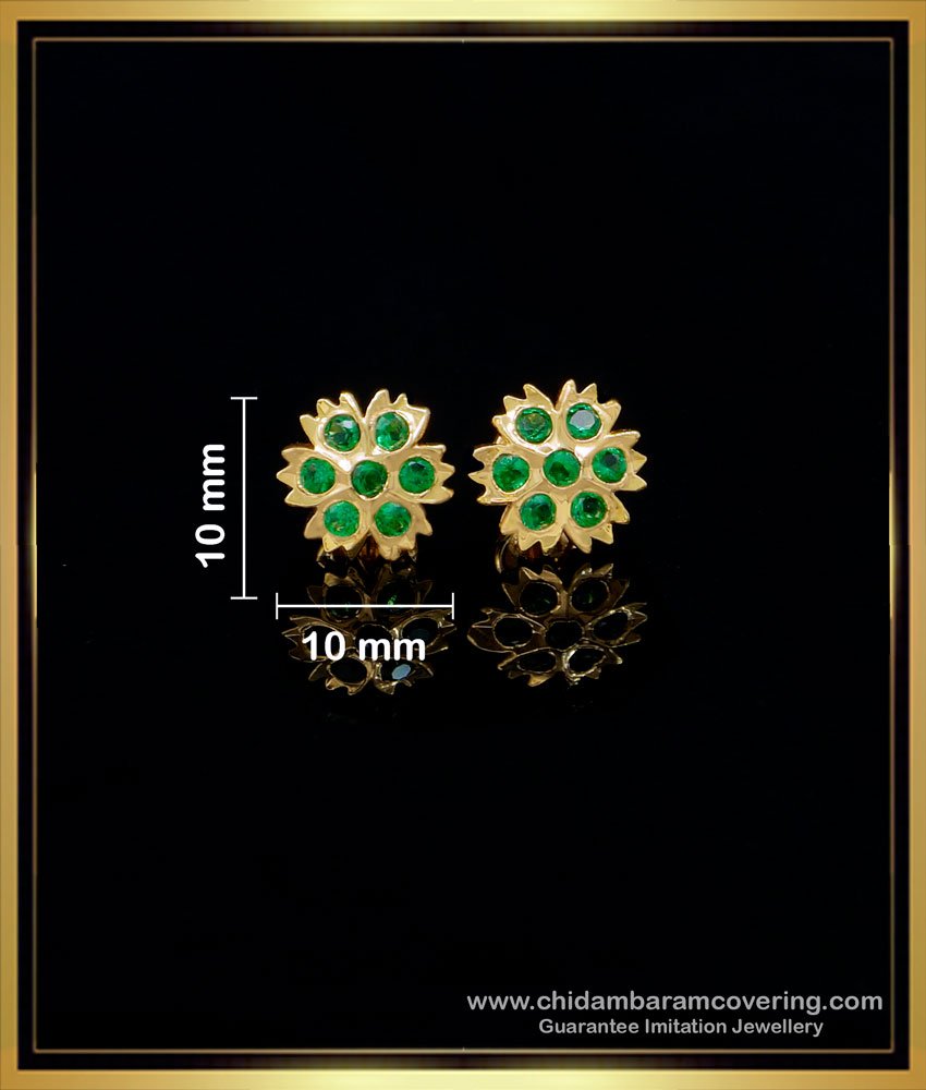 ERG1553 - South Indian Impon Jewellery Emerald Stone Stud Earrings for Women