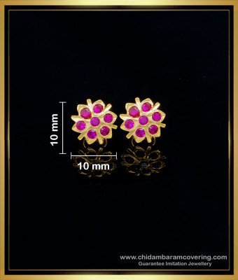 ERG1554 - Impon Traditional Flower Design 7 Stone Ruby Earrings Designs for Daily Use 