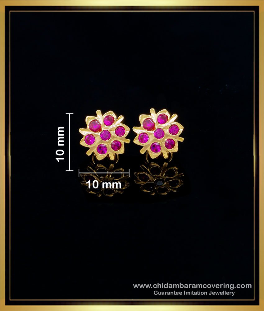ERG1554 - Impon Traditional Flower Design 7 Stone Ruby Earrings Designs for Daily Use 