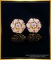 ERG1555 - Impon Five Metal Flower Design White Stone Stud Earrings for Women 