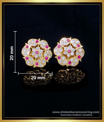 ERG1555 - Impon Five Metal Flower Design White Stone Stud Earrings for Women 