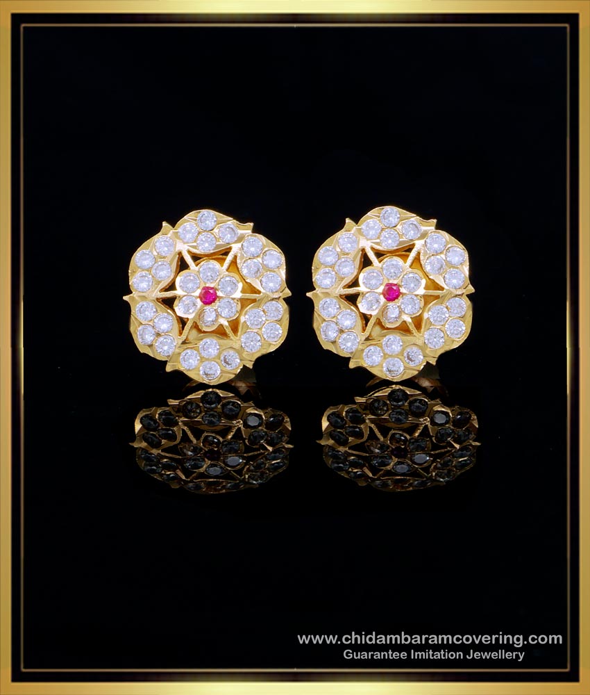 ERG1556 - Impon Gold Stone Flower Design Panchaloha Earrings Online Shopping 