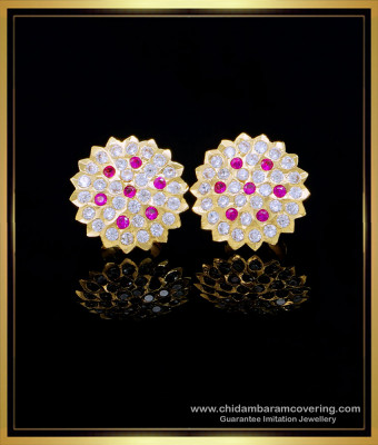 ERG1558 - Traditional Panchaloha Earrings Flower Design White Stone Studs for Women