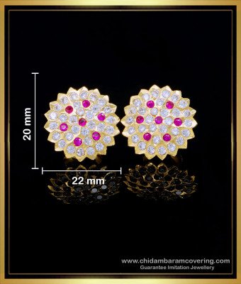 ERG1558 - Traditional Panchaloha Earrings Flower Design White Stone Studs for Women