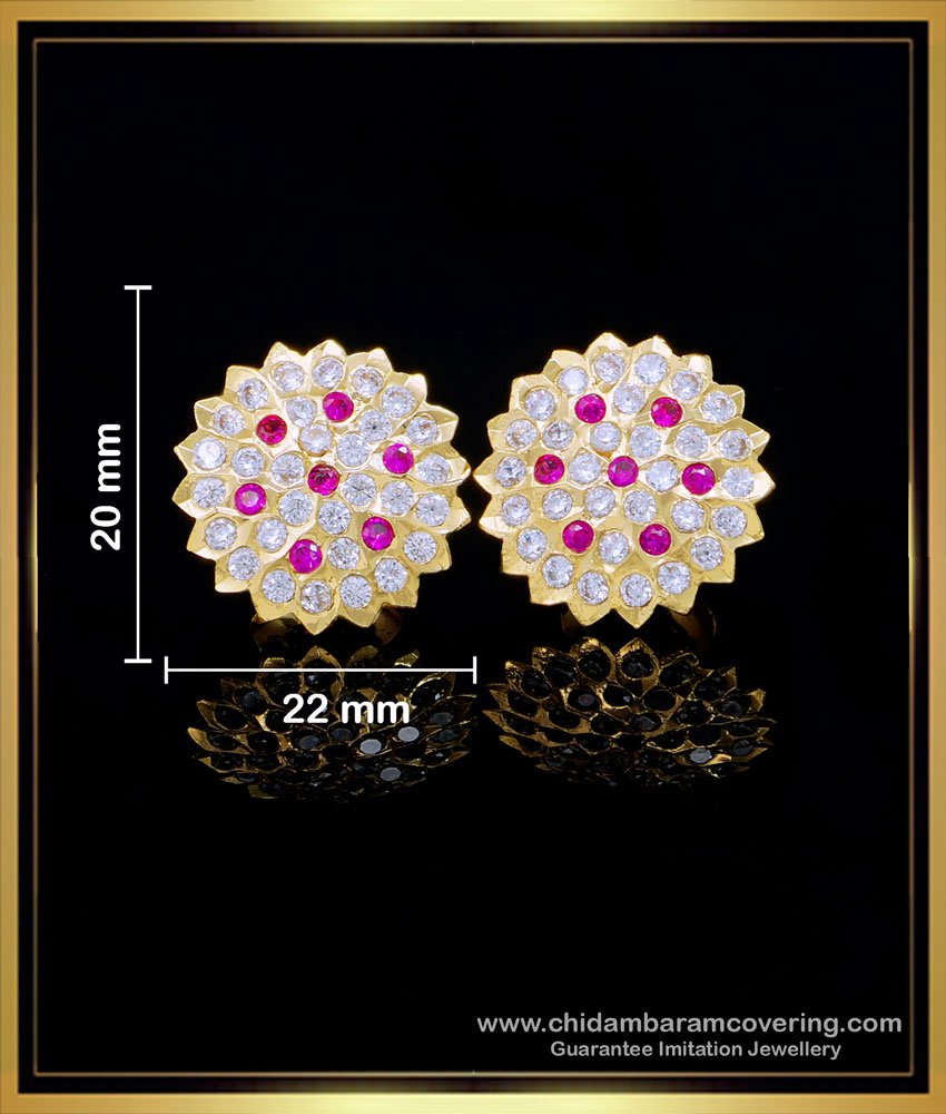 ERG1558 - Traditional Panchaloha Earrings Flower Design White Stone Studs for Women