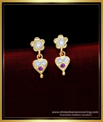 ERG1559 - Impon Pink and White Stone Daily Wear Small Stud Earrings for Kids Girl