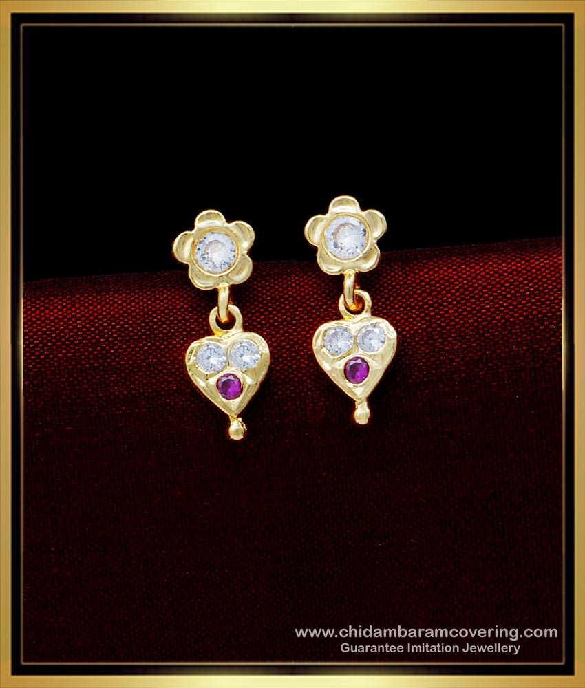ERG1559 - Impon Pink and White Stone Daily Wear Small Stud Earrings for Kids Girl
