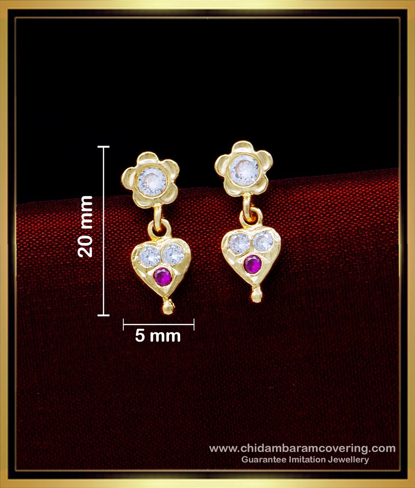 ERG1559 - Impon Pink and White Stone Daily Wear Small Stud Earrings for Kids Girl
