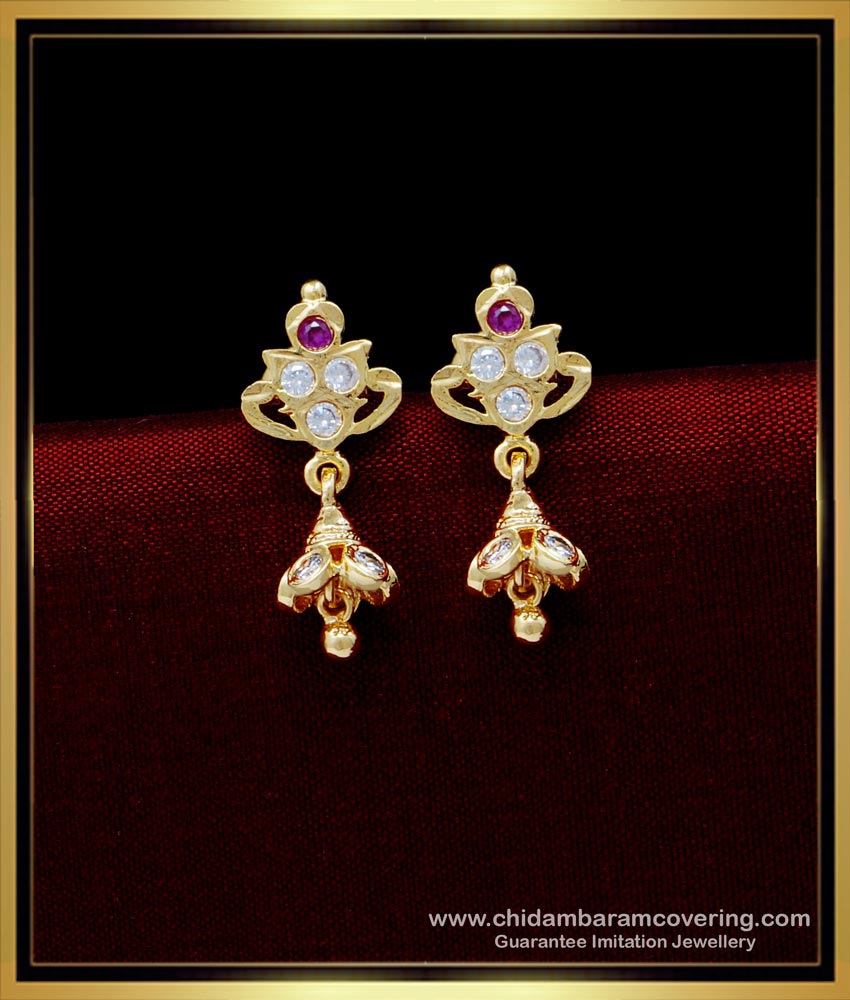 ERG1560 - Cute Impon Daily Use Small Stone Jhumkas Earrings for Kids Girl