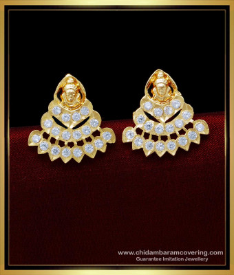 ERG1564 - Impon Full White Stone Gold Lakshmi Devi Earrings Designs Online