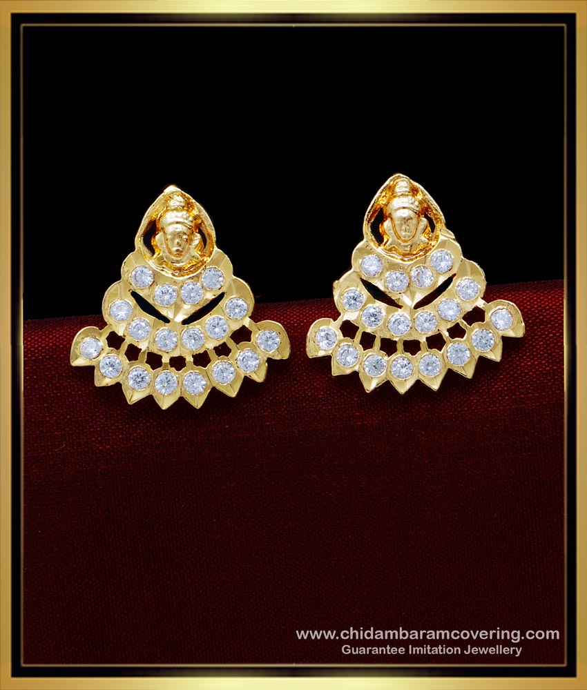 ERG1564 - Impon Full White Stone Gold Lakshmi Devi Earrings Designs Online