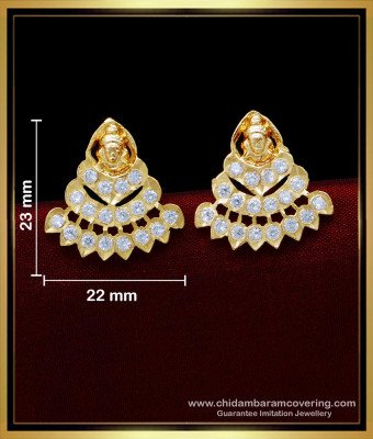 ERG1564 - Impon Full White Stone Gold Lakshmi Devi Earrings Designs Online