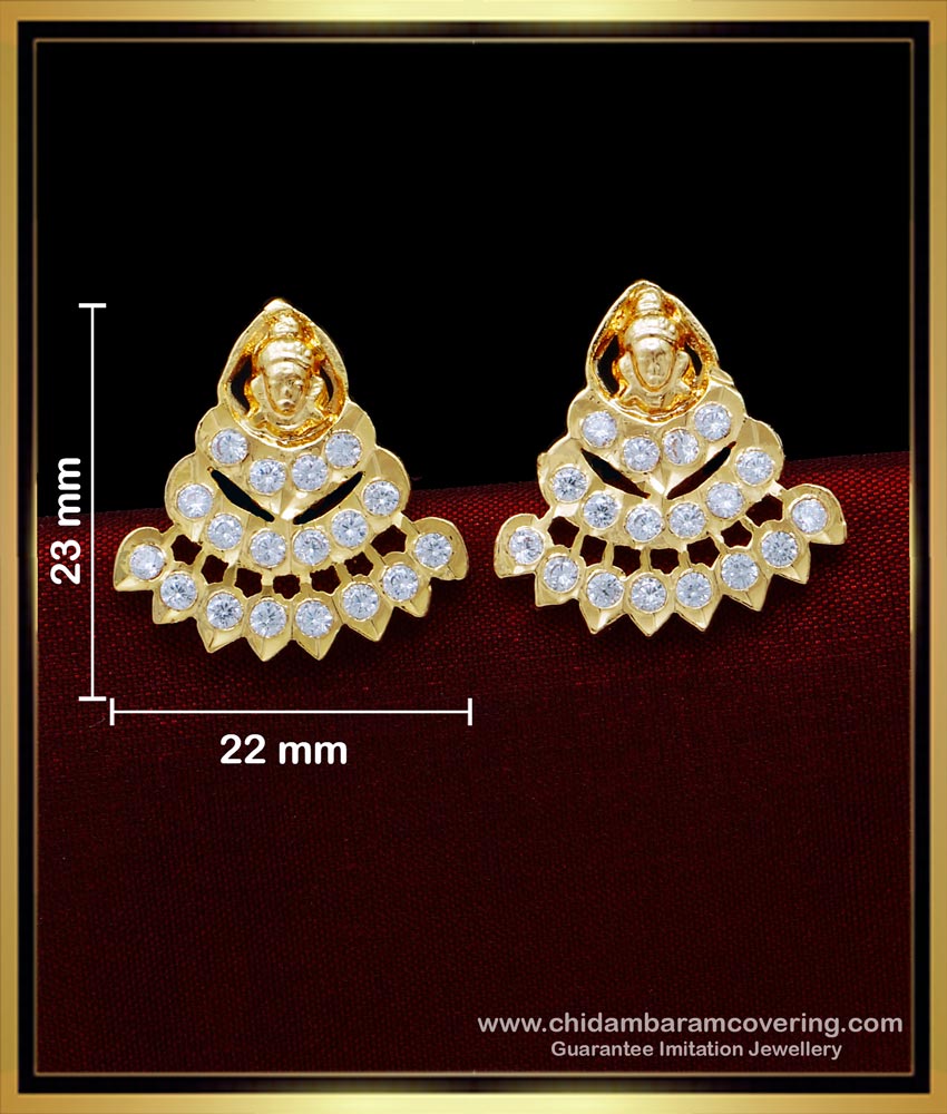 ERG1564 - Impon Full White Stone Gold Lakshmi Devi Earrings Designs Online