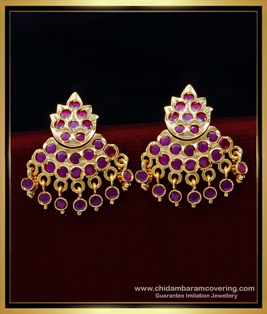 ERG1565 - Panchaloha Ruby Stone Earrings Impon Kal Thodu Design for Women