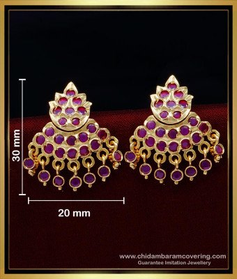 ERG1565 - Panchaloha Ruby Stone Earrings Impon Kal Thodu Design for Women