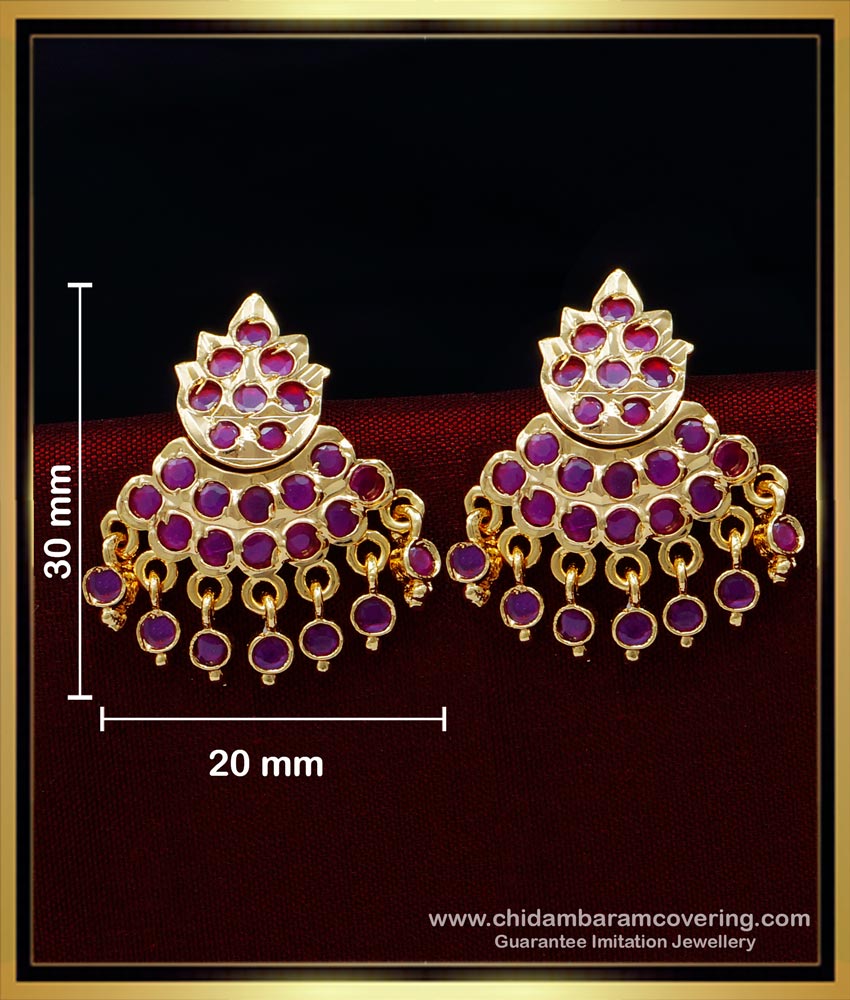 ERG1565 - Panchaloha Ruby Stone Earrings Impon Kal Thodu Design for Women