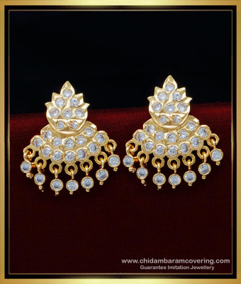ERG1566 - Impon White Stone Gold Plated Earrings Best Imitation Jewellery Online 