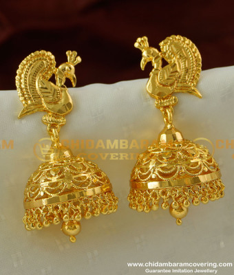 ERG222 - Bridal Wear Big Size Peacock Jhumkas Earring Design Indian Jewelry Online