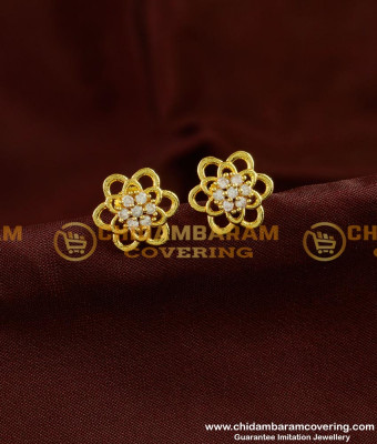 ERG257 - American Diamond Floral Design One Gram Gold Stud Online 