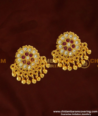 ERG270 - Impon Big Flower Designs with Hanging Stone Drops Guarantee Earrings Online