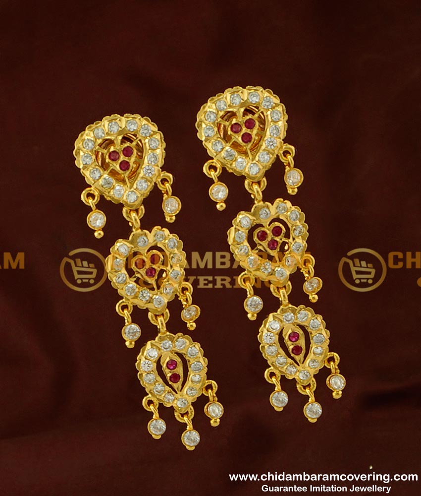 ERG279 - Bridal Wear Gold Impon Three Layer Long Dangler Thick Metal Jewellery Online