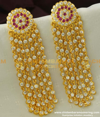 ERG280 - Most Beautiful Party Wear Impon Long Stone Chain Thick Metal Earring Buy Online