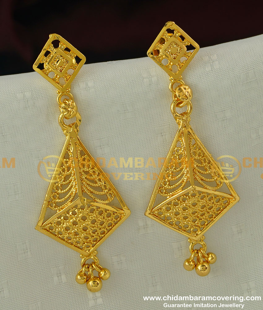 ERG291 - Latest Gold Earring Design One Gram Gold Long Dangler Earring Online