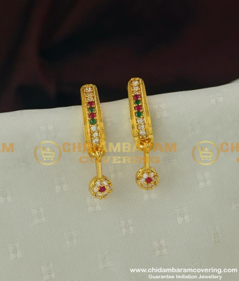 ERG299 - Simple Gold Earring Design Multi Stone Drop Stud Designer Earring Online