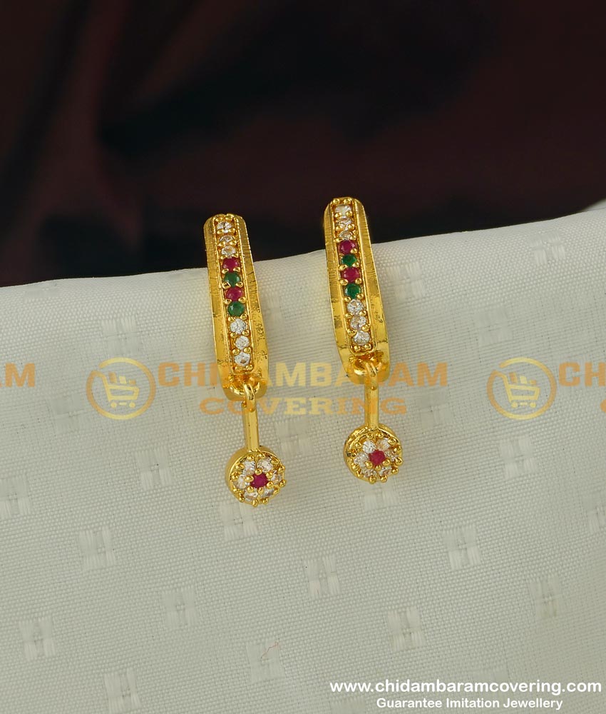 ERG299 - Simple Gold Earring Design Multi Stone Drop Stud Designer Earring Online