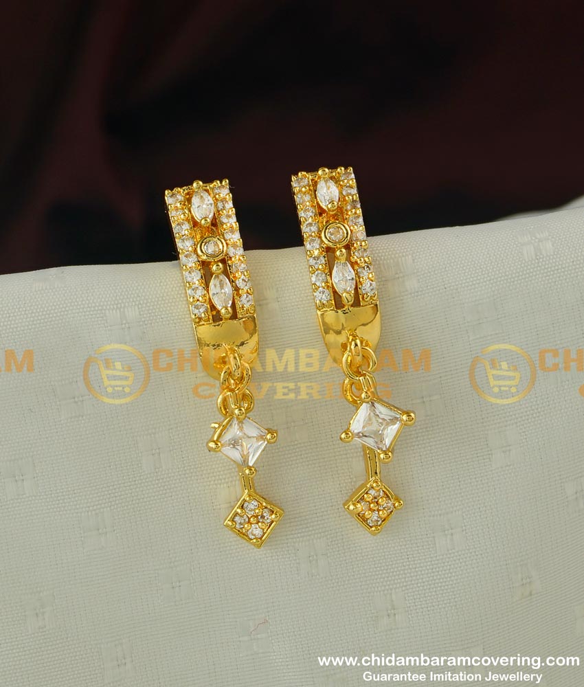ERG301 - Gold Finish American Diamond Earring Drop Designer Earring Online