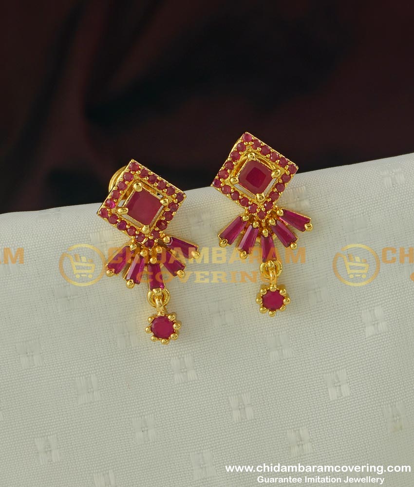 ERG306 - Beautiful High Quality Full Ruby Stone Stud Earring Online