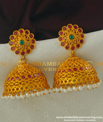 ERG311 - Latest Golden Matti Earrings Temple Jewellery Jhumkas Online Shopping
