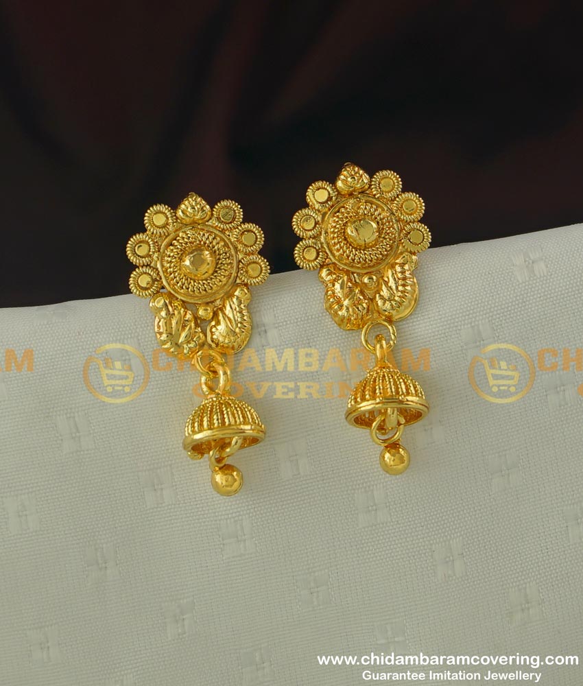 ERG315 - Beautiful Flower Design Gold Plated Jhumka Jewellery Designs Online Shopping