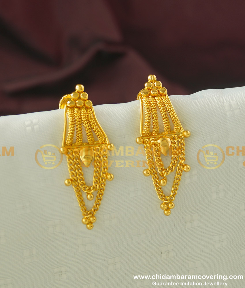 ERG321 - Simple Daily Wear Light Weight Earring Designs One Gram Gold Buy Online