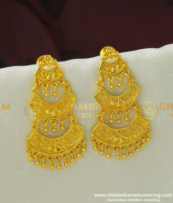 ERG325 - New Gold Finish Forming 3 Layer Long Dangler Earring Buy Indian Jewellery Online