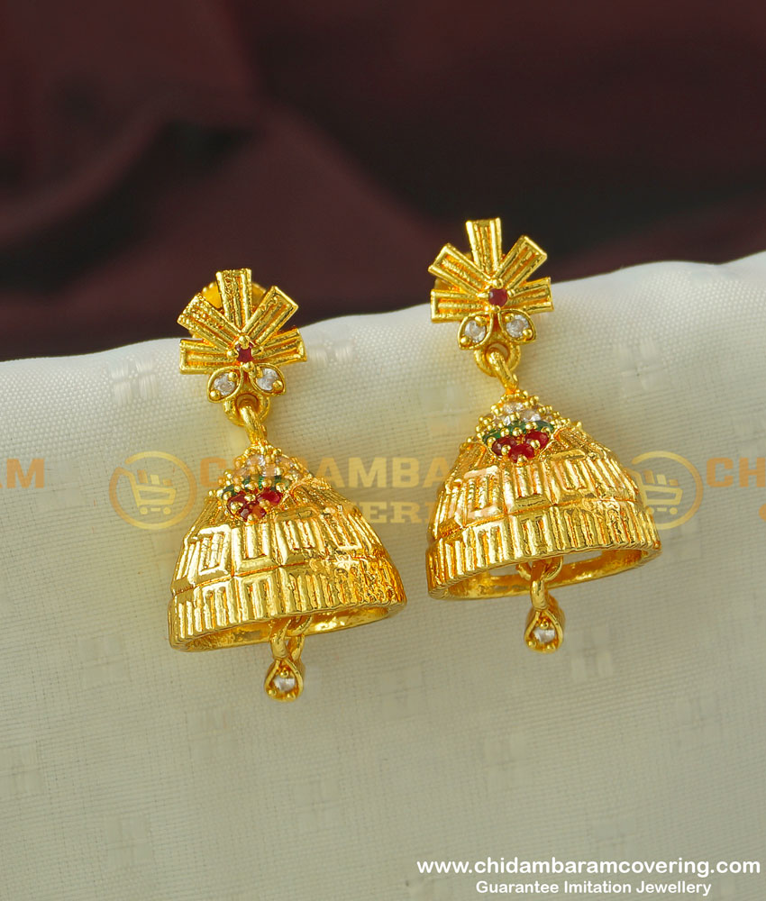 ERG343 - Semi Precious Zircon Stone One Gram Gold Jhumkas Earring Online