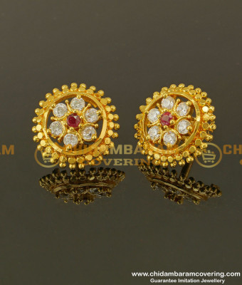 ERG352 - Floral Design Ad Stone Designer Studs One Gram Gold Jewellery Online
