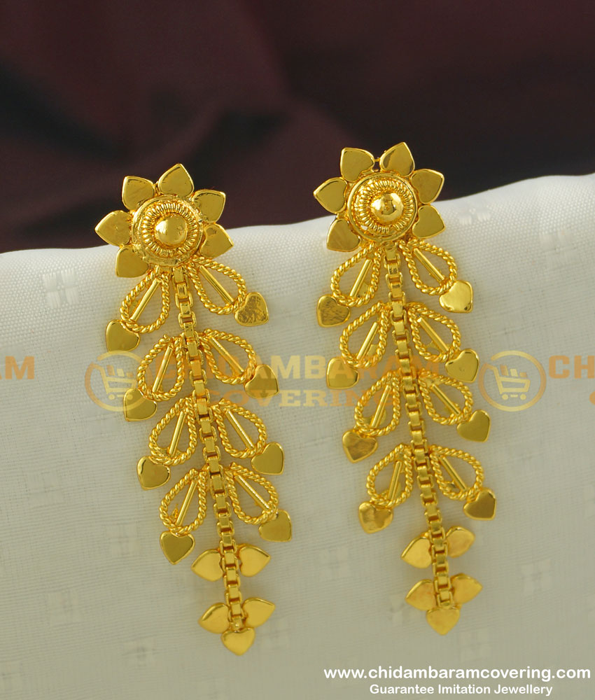 ERG353 - Handmade Modern Hanging Leaf Long Dangle Earrings Design Buy Online