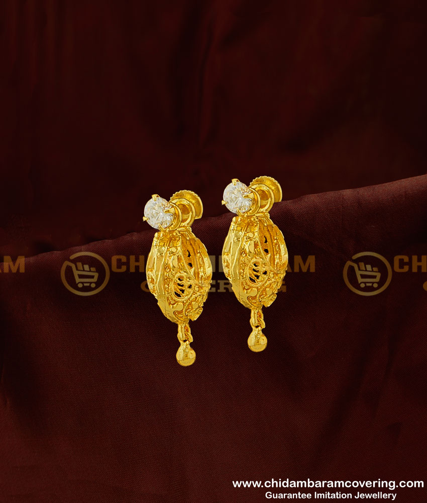 ERG360 - Traditional Stunning Gold White Stone Earring Design One Gram Guarantee Earrings Online