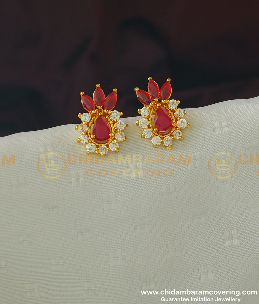 ERG364 - Unique White Ruby Stone Pineapple Design Stud Earring Buy Online