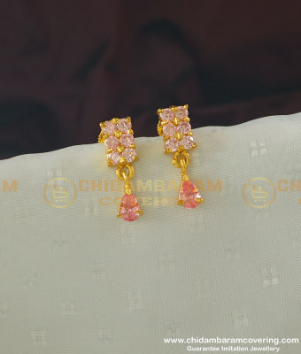 ERG369 - Cute Rose Gold Pink Stone Earrings Gold Design Studs for School Girls