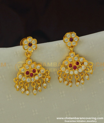 ERG377 - Latest Gold Impon Earring Design Five Metal Stone Danglers Buy Online