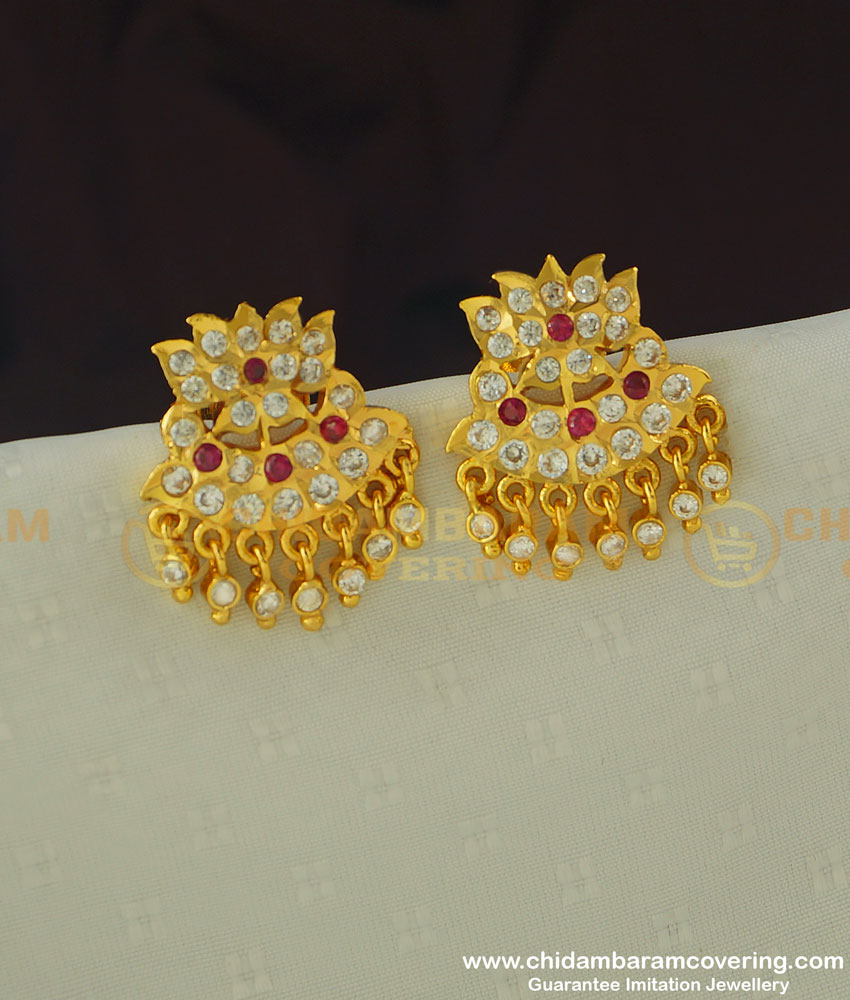 ERG383 - Traditional Panchaloha Lotus Flower Design Full Stone Studs for Women