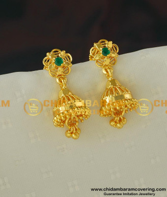 ERG407 - One Gram Gold Green Colour Stone Jhumkas Buy Online