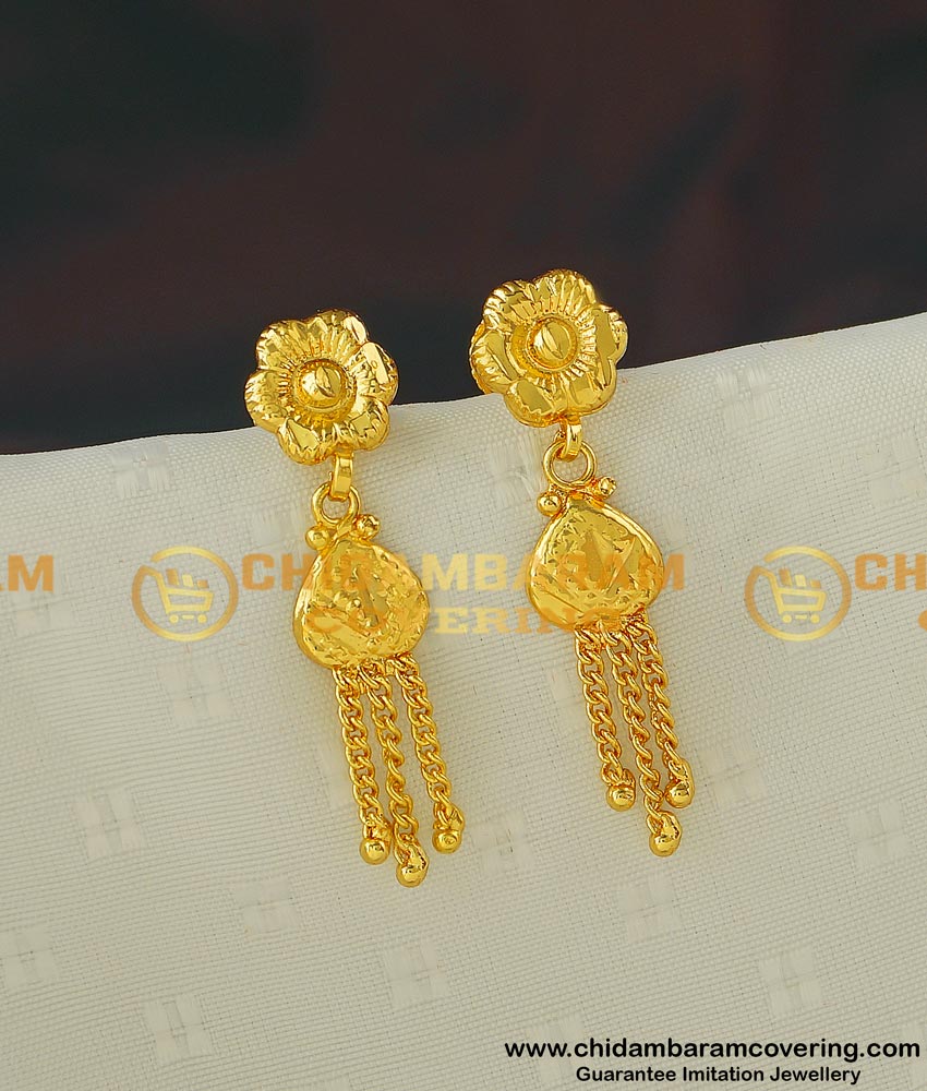 ERG408 - Pretty Flower Design Daily Wear Gold Plated Light Weight Earring for School Girls