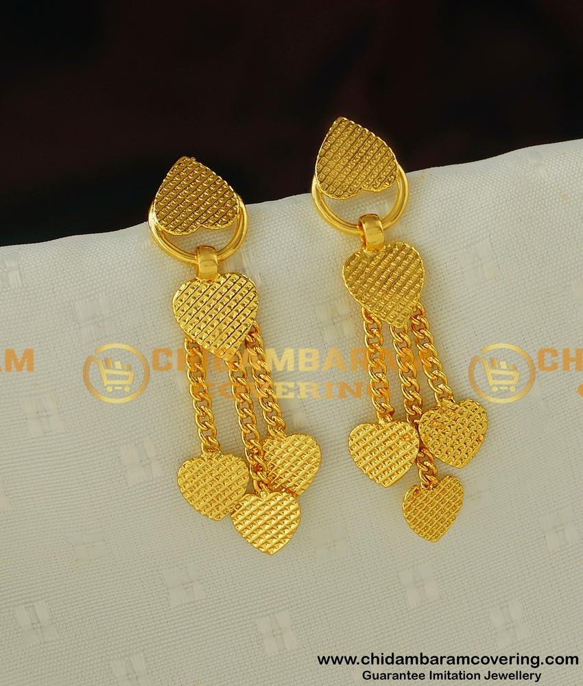 ERG409 - Stylish Heart Design Light Weight Long Dangle Earring Collection Online