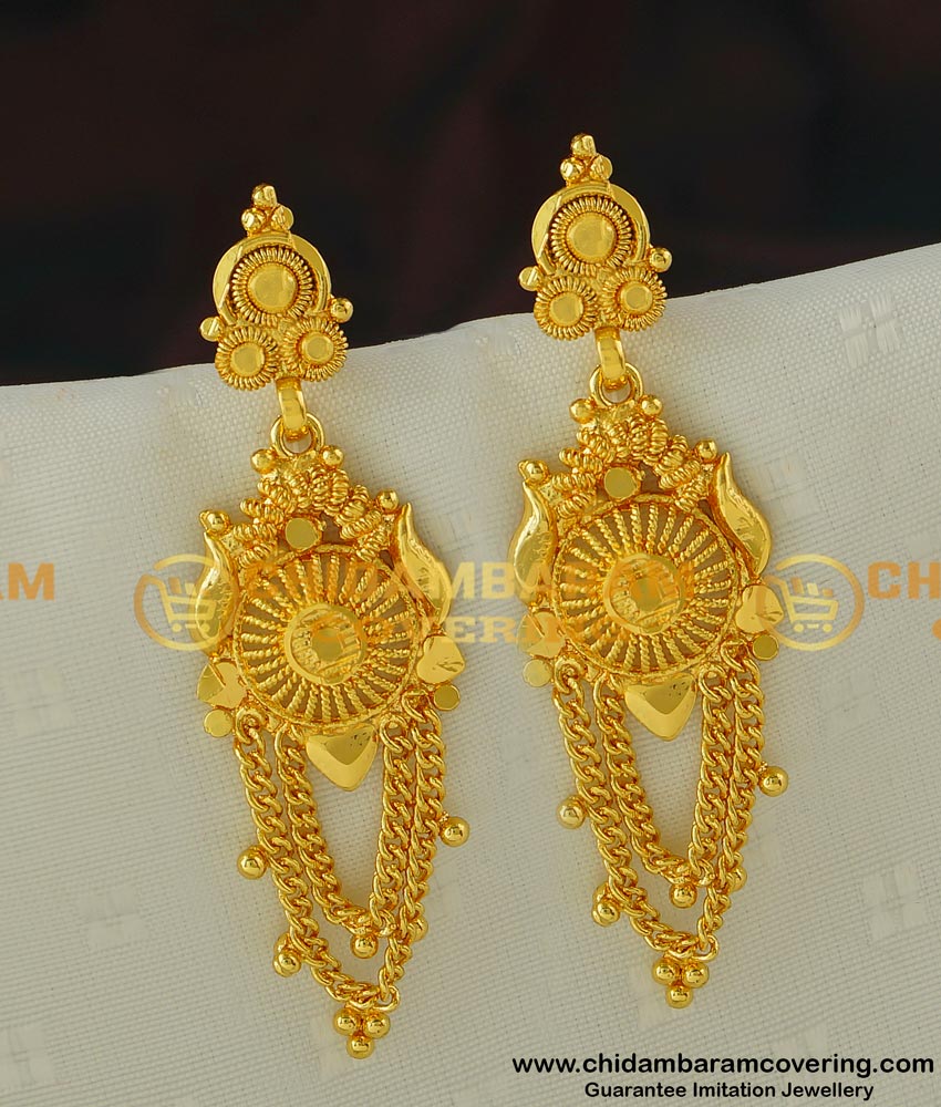 ERG424 - New Model Plain Danglers Earrings Gold Design Artificial Earrings Online