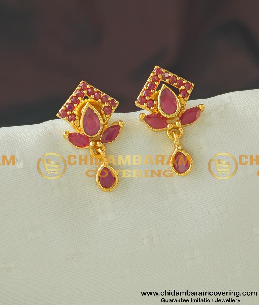 ERG436 - Cute Small High Quality Full Ruby Stone Earring Buy Online