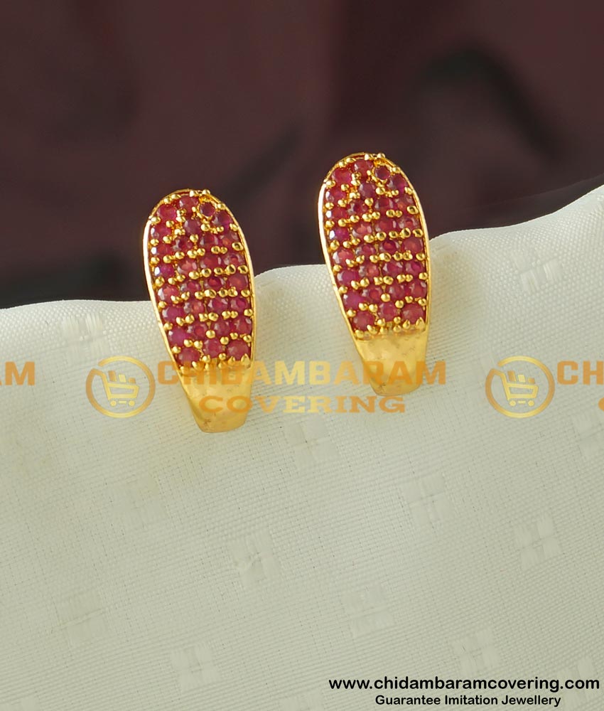 ERG439 - Trendy Ruby Stone One Gram Gold Stud Design J Model Earring for Women